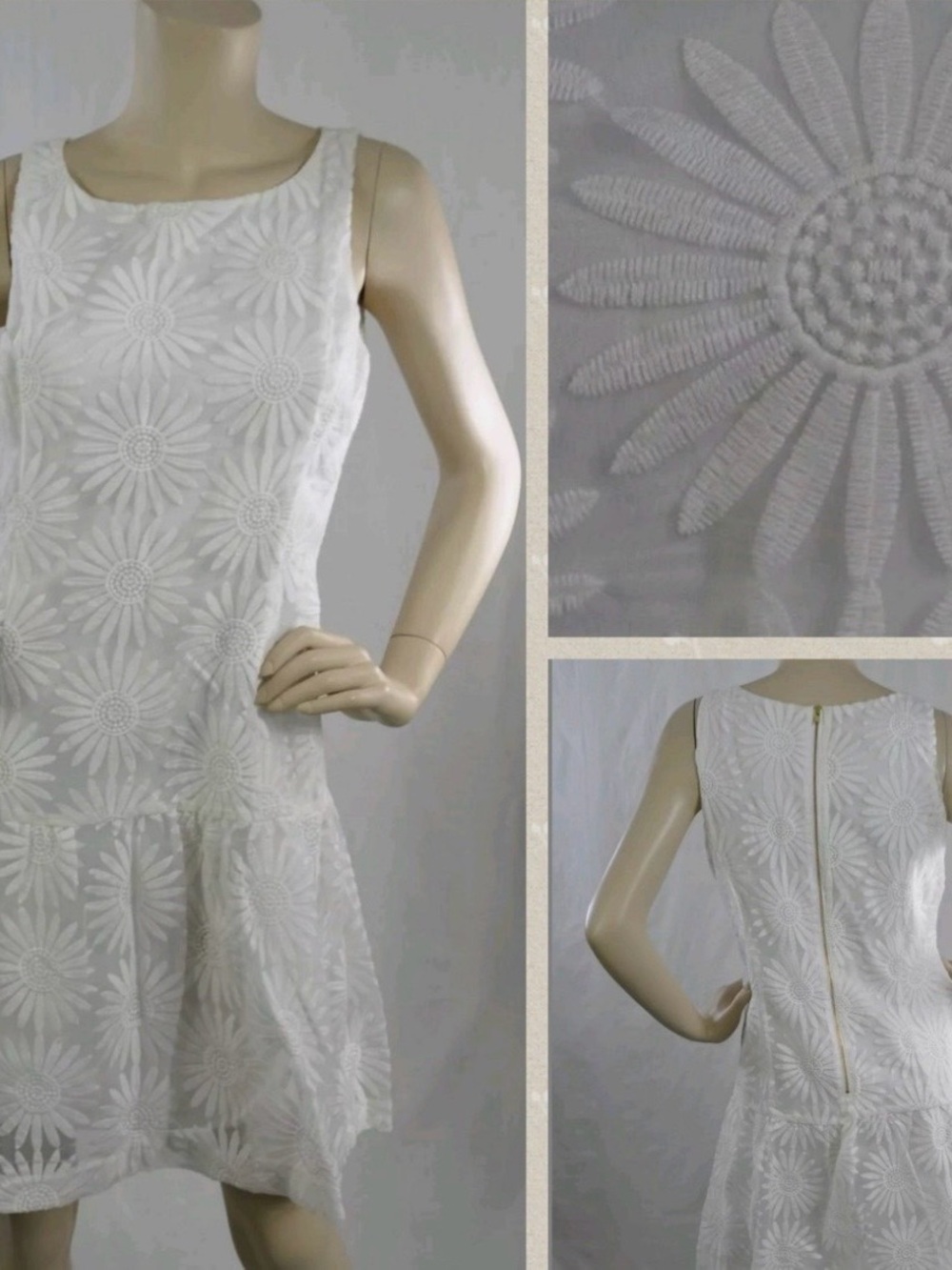 Jessica Simpson White Sleeveless Floral Eyelet Mini Dress